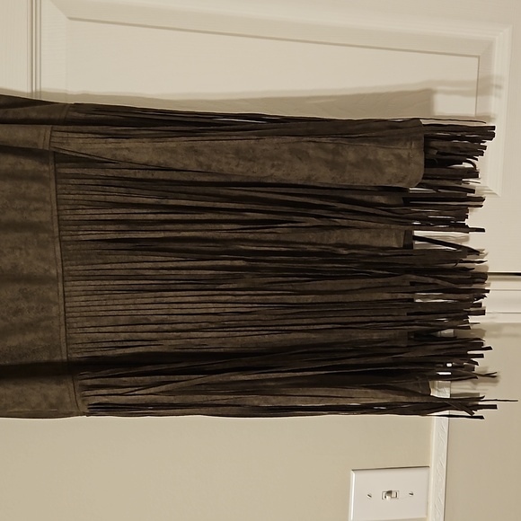 Olive green fringe suede dress - Picture 2 of 2